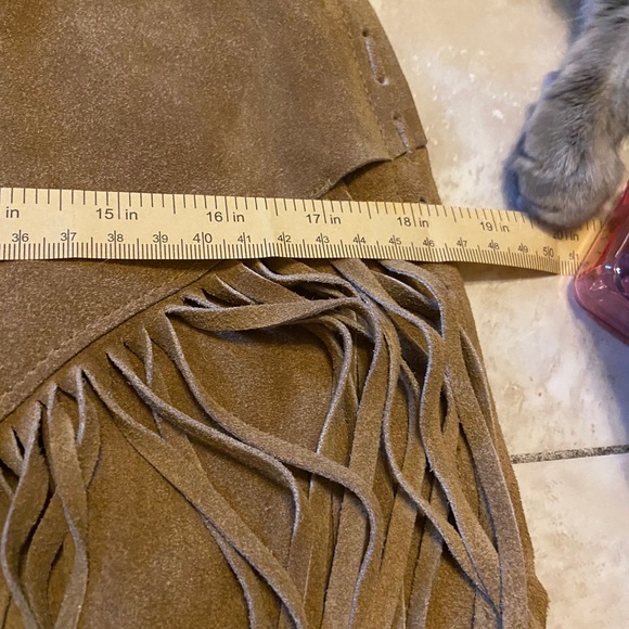 T4 West Tan Fringe Genuine Leather Skirt - Picture 10 of 11